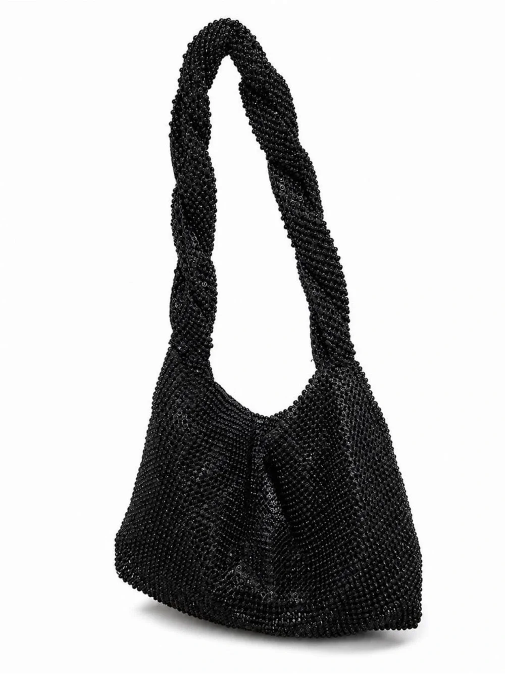 Black Hobo-styled Beaded Hand Bag